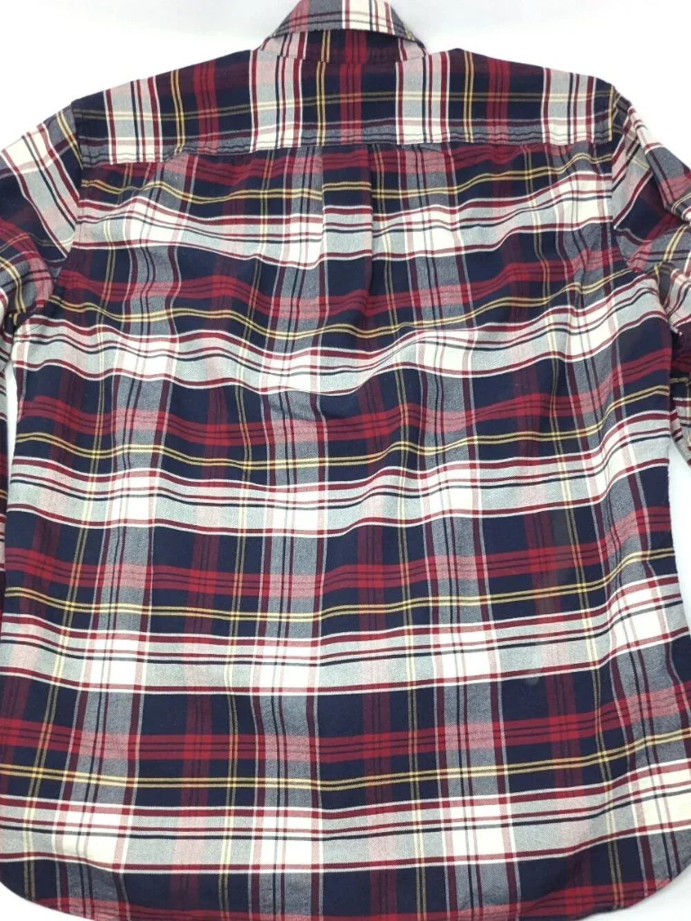 J Crew Mens Flex Oxford Shirt Large Red White Blue Plaid Button Down Slim $24